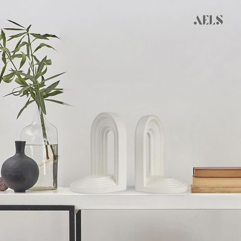 Aels Modern Bookends ، Mid Century Arch Heavy Duty Book ، دعم فريدة من نوعها الدعم للأرفف ، موقف المكتب المكتب لسطح المكتب ، سدادة للكتب/الأقراص المضغوطة ، الأسود in Saudi Arabia