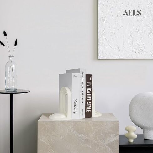 Aels Modern Bookends ، Mid Century Arch Heavy Duty Book ، دعم فريدة من نوعها الدعم للأرفف ، موقف المكتب المكتب لسطح المكتب ، سدادة للكتب/الأقراص المضغوطة ، الأسود in Saudi Arabia