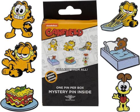 Garfield Mystery Motery Pin Blind Box Series ، Garfield Standing ، Garfield Retging ، Garfield Eate Lasagna ، a lasagna flat in Saudi Arabia