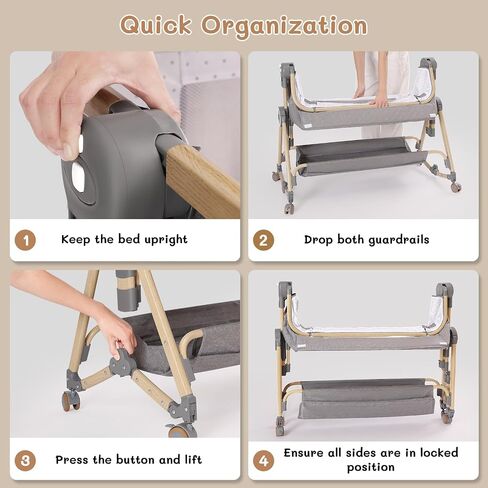Baby Bassinet 5 in 1,Baby Bedside Bassinet with Diaper Changer, Mosquito Net, Mattress, Storage Layer, Can Be Stored in One Button Travel Crib (Gray) in Saudi Arabia