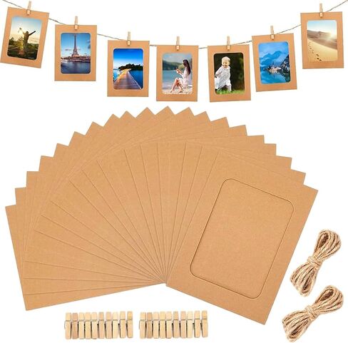 20 PCS 4x6 بوصة إطارات الصور الورقية ، لافتة عرض الصور معلقة مع مقاطع ، سلسلة صور لديكور الحائط ، حامل صور DIY لحفل الزفاف ديكور المكتب in Saudi Arabia