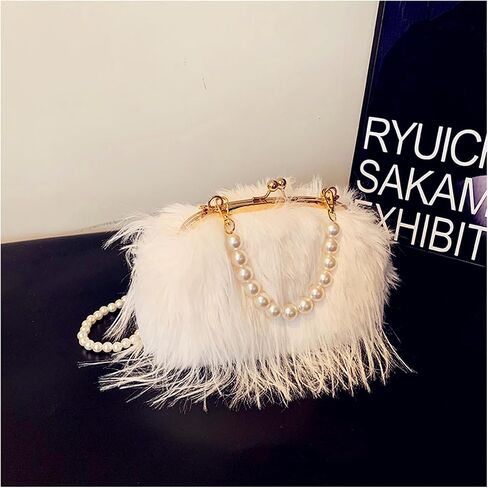 Feather Purse Clutch For Women Ostrich Feather Handbag Shoulder Crossbody Evening Bag in Saudi Arabia