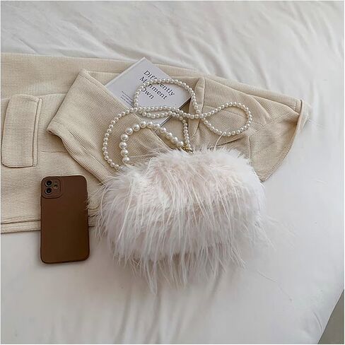 Feather Purse Clutch For Women Ostrich Feather Handbag Shoulder Crossbody Evening Bag in Saudi Arabia