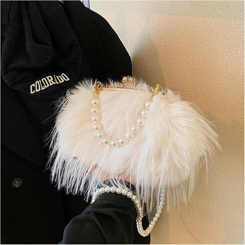 Feather Purse Clutch For Women Ostrich Feather Handbag Shoulder Crossbody Evening Bag in Saudi Arabia