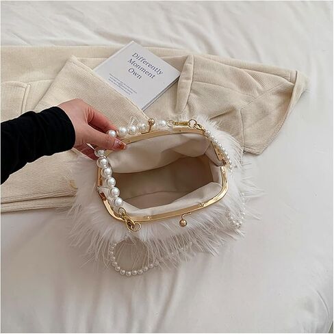 Feather Purse Clutch For Women Ostrich Feather Handbag Shoulder Crossbody Evening Bag in Saudi Arabia