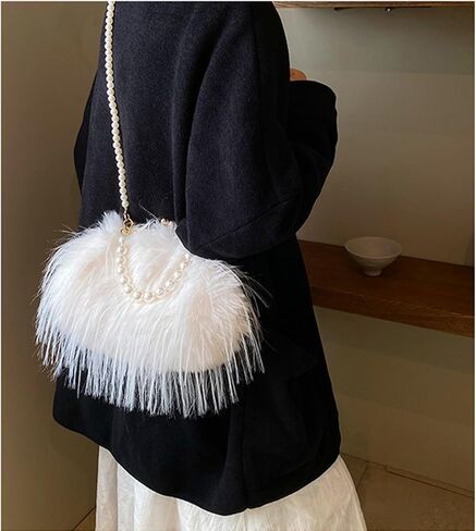 Feather Purse Clutch For Women Ostrich Feather Handbag Shoulder Crossbody Evening Bag in Saudi Arabia