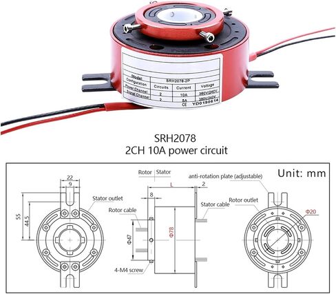 20mm Through Hole Conductive Rotary Connector Slip Ring 10A 2ch 5A Metal Slip Ring for Packaging Machine 2078(Power 10A 2CH) in Saudi Arabia