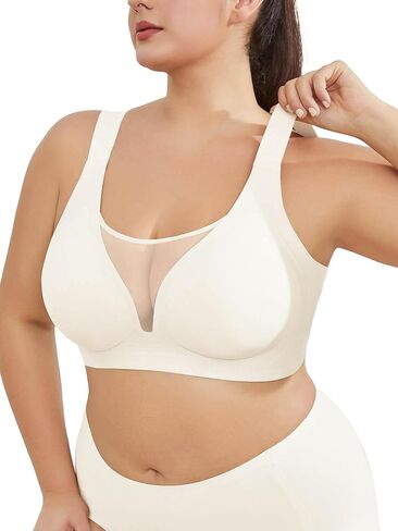 Aulooks Plus Size Women Minimizer Wireless Bras Full Coverage Wide Strap Seamless Bralettes with Free Extension Buckle in Kuwait