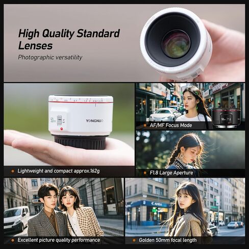 YONGNUO YN50MM f1.8 II Lens for Canon EF Mount, AF/MF 50mm f/1.8 Lens Large Aperture 0.35m Focus Distance Standard Prime Lens for Canon 5D IV 1DX I 200D II 850D 7D 6DII(YN50MM F1.8C II Black) in Kuwait