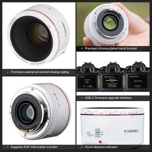 YONGNUO YN50MM f1.8 II Lens for Canon EF Mount, AF/MF 50mm f/1.8 Lens Large Aperture 0.35m Focus Distance Standard Prime Lens for Canon 5D IV 1DX I 200D II 850D 7D 6DII(YN50MM F1.8C II Black) in Kuwait