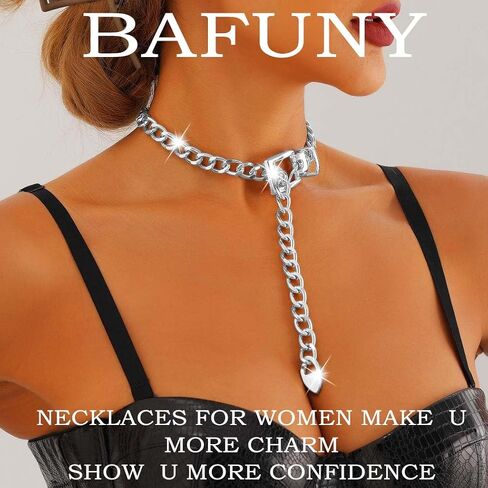 Chunky Silver Choker Punk Belt Buckle Collar Necklace Long Y-Necklace Thick Chain Necklace for Women in Saudi Arabia