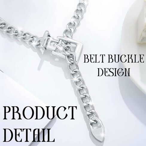 Chunky Silver Choker Punk Belt Buckle Collar Necklace Long Y-Necklace Thick Chain Necklace for Women in Saudi Arabia