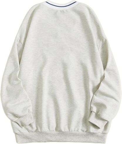 Remidoo Womens New York Embroidered V Neck Sweatshirt Oversized Long Sleeve Pullover Top in Saudi Arabia