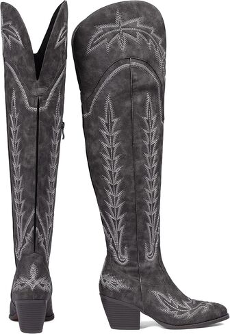 Celbreez Cowboy Boots for Women Thigh High Cowgirl Boots Embroidered Knee High Western Boots Pointed Toe Chunky Heel Side Zip Over The Knee Boots for Women in Kuwait