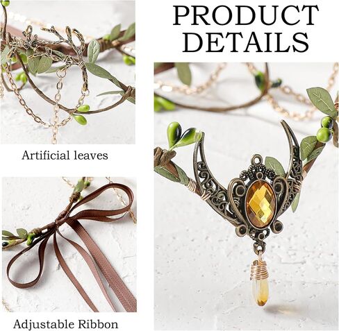 Mostory Woodland Elf Crown for Women - Headpiece Elf Medieval مع Tassel لعصر النهضة Renfaire fae Cosplay Viking Outfit in Saudi Arabia