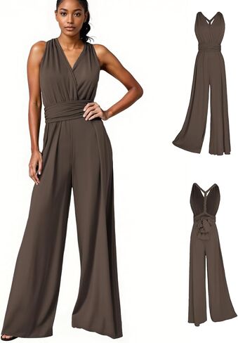 Women's Sexy Casual Jumpsuits Dressy Wide Leg Pants Sets Convertible One Piece Outfits Sleeveless Summer Romper in Kuwait