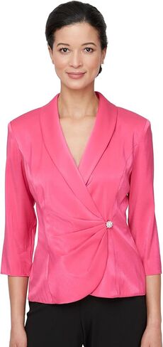 Alex Evenings Women's 3/4 Sleeve Surplice Neckline Stretch Shimmer Blouse with Embellished Side Closure in Kuwait