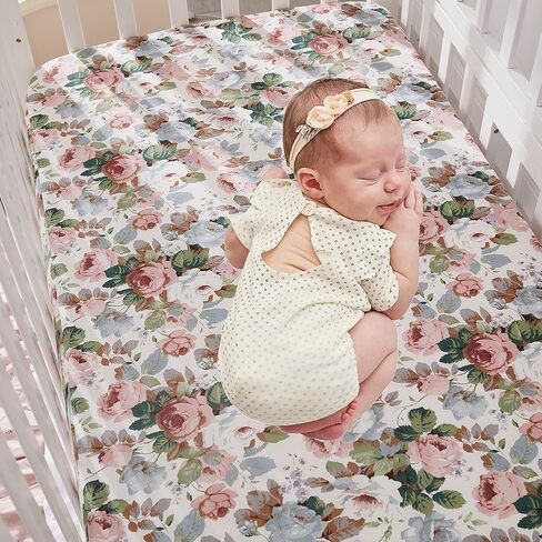 Brandream Baby or Toddler Fitted Crib Sheet for Watercolor Floral Collection, Ultra-Soft Cotton, Allure Garden Theme, Blush Pink Gray Lavender Green in Kuwait