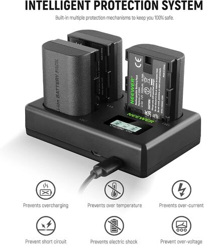 NEEWER LP-E6/LP-E6N/LP-E6NH/LP-E6P Four Channel Battery Charger with PD 60W Fast Charging, USB C Cable, Quad USB Charger Compatible with Canon EOS R5 Mark II 6D Mark II 5D Mark III 5D Mark IV, NW-P4 in Kuwait
