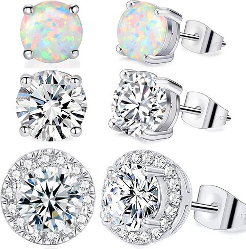Pack of 7 Cubic Zirconia Stud Earrings 18K Gold Plated Hypoallergenic for Sensitive Ears in Saudi Arabia