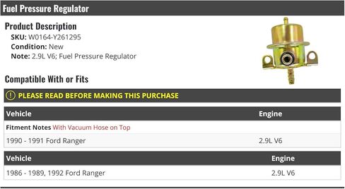 Fuel Pressure Regulator, Compatible with 1986-1992 Ford Ranger 2.9L V6 in Saudi Arabia