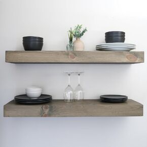 Modern Floating Shelves 3 Inches Thick for Wall, Wide Shelves for Kitchen, Living Room, Bedroom, and Bathroom, Natural Pine Wood, Rustic Wooden Shelf, (Set of 2) (Aged Oak, 24Lx3Hx8D) in Saudi Arabia