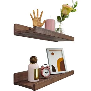 Floating Shelves for Wall 24 inch, Waterproof, Wall Storage Shelves with Lip, Display Picture Ledge Shelf for Photo Frame, Natural Wood Hanging Book Shelves (American Walnut, Set 2) in Kuwait