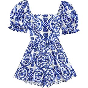 Floerns Women's Boho Floral Print Puff Sleeve Jumpsuit Summer Short Rompers in Saudi Arabia