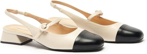 C.Paravano Women's Mary Jane Slingback Pumps Low Heel Dress Shoes Closed Square Toe Slingback for Office, Party & Daily Wear in Kuwait