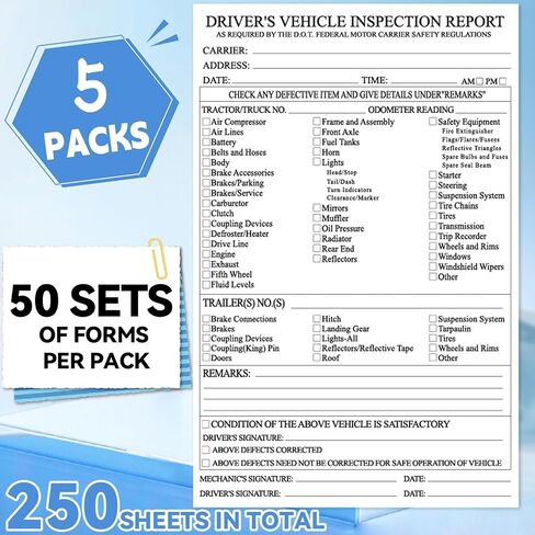 500Pcs Detailed Driver Daily Vehicle Inspection Report Book 2-Ply Carbonless Daily Pre-Trip Checklist Log for Truck Drivers 5.5 x 8.5inch Vehicle Inspection Report Form (50 Sets per Book, 10 Packs) in Kuwait
