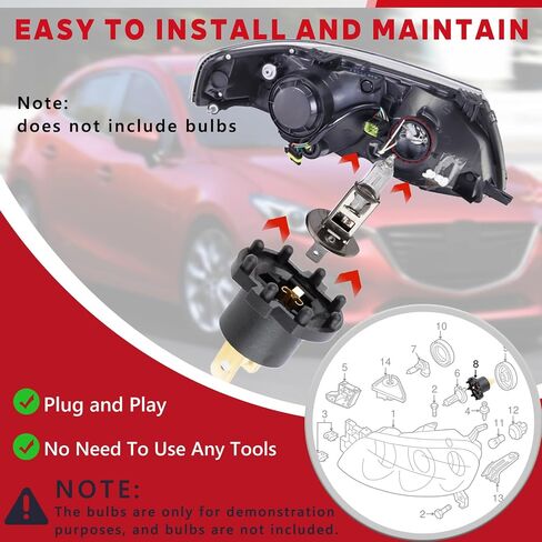 2pcs مصابيح المصابيح الأمامية مقبس ملاءمة لـ Mazda 5 2006-2010 ملائمة لـ Mazda 3 2004-2009 محول حامل قابس المصباح الأمامي استبدال OE B28V510A3 in Saudi Arabia