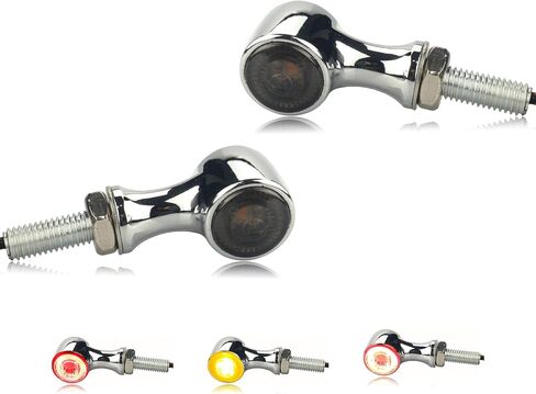 Universal Rear LED Turn Signals Chrome 10mm Mounting Hole Tail Lights Motorcycle 12V Mini Brake Taillights Compatible with Kawasaki Challenger Harley Softail Honda Indian Yamaha Triumph Suzuki in Saudi Arabia