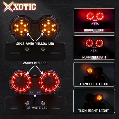 X Xotic Tech Mini Stalk سهم سهم مدخن مؤشر إشارة الدوران مؤشر Blinker مصباح متكامل مصباح الذيل مزدوج تشغيل لوحة ترخيص الفرامل ضوء/قوس دراجة نارية نارية شاملة in Saudi Arabia