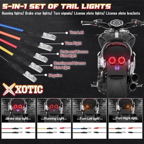 X Xotic Tech Mini Stalk سهم سهم مدخن مؤشر إشارة الدوران مؤشر Blinker مصباح متكامل مصباح الذيل مزدوج تشغيل لوحة ترخيص الفرامل ضوء/قوس دراجة نارية نارية شاملة in Saudi Arabia