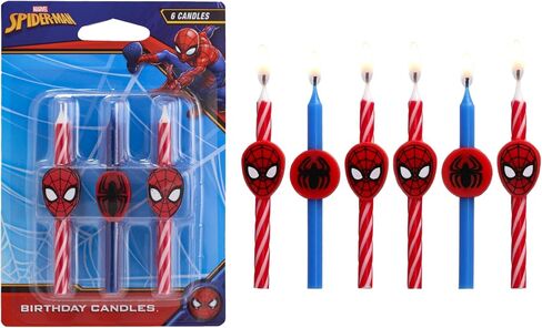 Marvel’s Spider-Man ™ عيد ميلاد شموع | 6 شموع عيد ميلاد لزخارف الكيك ، والشموع الحمراء والأزرق ، وأغطية الكعك لحفلة سبايدرمان in Saudi Arabia