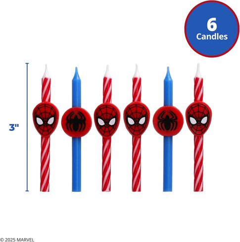 Marvel’s Spider-Man ™ عيد ميلاد شموع | 6 شموع عيد ميلاد لزخارف الكيك ، والشموع الحمراء والأزرق ، وأغطية الكعك لحفلة سبايدرمان in Saudi Arabia