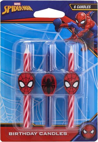 Marvel’s Spider-Man ™ عيد ميلاد شموع | 6 شموع عيد ميلاد لزخارف الكيك ، والشموع الحمراء والأزرق ، وأغطية الكعك لحفلة سبايدرمان in Saudi Arabia