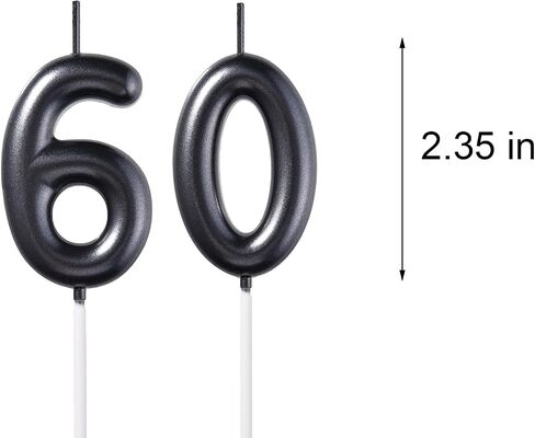 2.35 Inch Gold 60 Birthday Candles, 3D Diamond Number 60th Cake Topper for Boys Girls Birthday Party Decorations Theme Party in Saudi Arabia