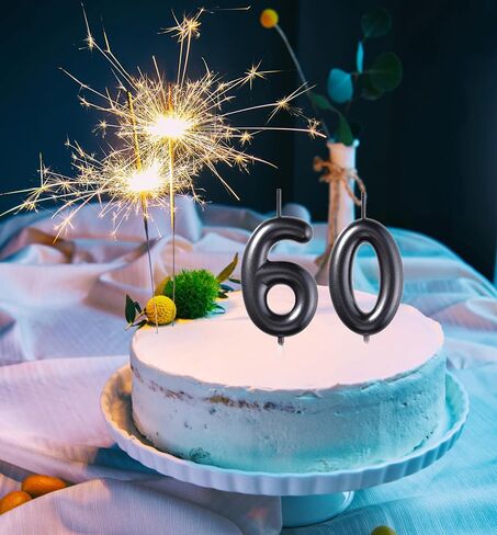 2.35 Inch Gold 60 Birthday Candles, 3D Diamond Number 60th Cake Topper for Boys Girls Birthday Party Decorations Theme Party in Saudi Arabia