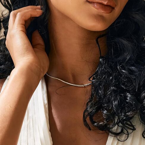 قلادة تنس 18K الذهب الأصفر مطلي 3.0 مم جولة قلادة تنس كلاسيكية مكعبة للنساء 15 بوصة in Kuwait