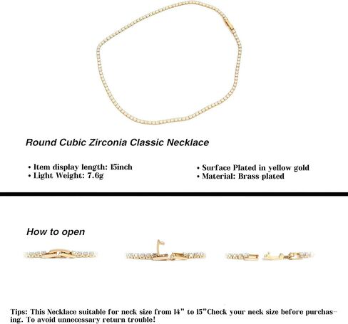 قلادة تنس 18K الذهب الأصفر مطلي 3.0 مم جولة قلادة تنس كلاسيكية مكعبة للنساء 15 بوصة in Kuwait