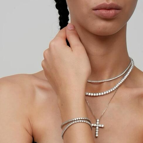 قلادة تنس 18K الذهب الأصفر مطلي 3.0 مم جولة قلادة تنس كلاسيكية مكعبة للنساء 15 بوصة in Kuwait