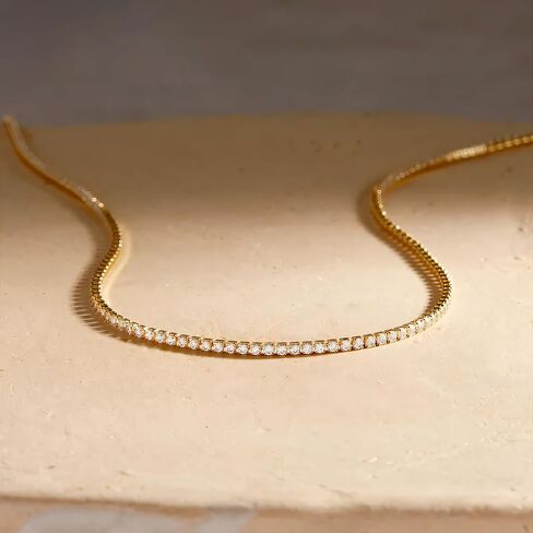 قلادة تنس 18K الذهب الأصفر مطلي 3.0 مم جولة قلادة تنس كلاسيكية مكعبة للنساء 15 بوصة in Kuwait