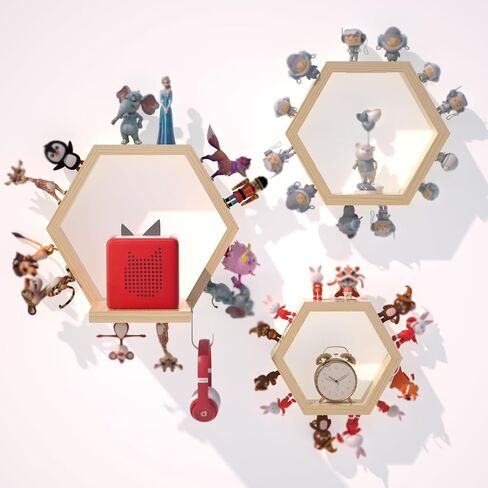 Hexagon Tonies Shelf Magnetic - Tonies Storage Shelf Set of 3 for Kids Room, Wooden Magnetic Display Shelf for Tonie Box Holder, Wall Floating Shelves Toy Storage Compatible with Tonie Accessories in Kuwait