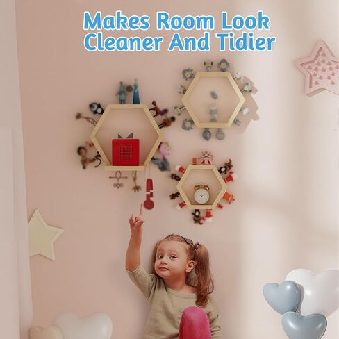 Hexagon Tonies Shelf Magnetic - Tonies Storage Shelf Set of 3 for Kids Room, Wooden Magnetic Display Shelf for Tonie Box Holder, Wall Floating Shelves Toy Storage Compatible with Tonie Accessories in Kuwait