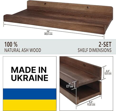 Floating Shelves for Wall 24 inch, Waterproof, Wall Storage Shelves with Lip, Display Picture Ledge Shelf for Photo Frame, Natural Wood Hanging Book Shelves (American Walnut, Set 2) in Kuwait