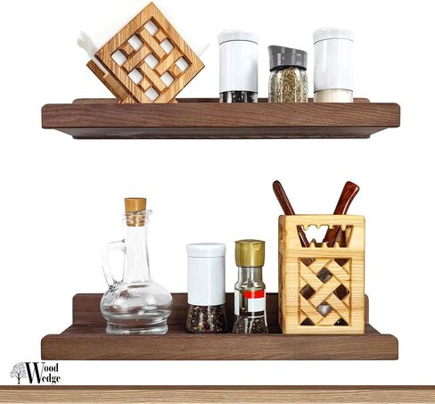 Floating Shelves for Wall 24 inch, Waterproof, Wall Storage Shelves with Lip, Display Picture Ledge Shelf for Photo Frame, Natural Wood Hanging Book Shelves (American Walnut, Set 2) in Kuwait