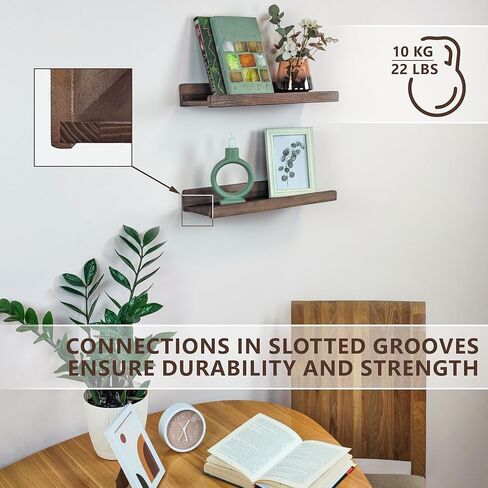 Floating Shelves for Wall 24 inch, Waterproof, Wall Storage Shelves with Lip, Display Picture Ledge Shelf for Photo Frame, Natural Wood Hanging Book Shelves (American Walnut, Set 2) in Kuwait