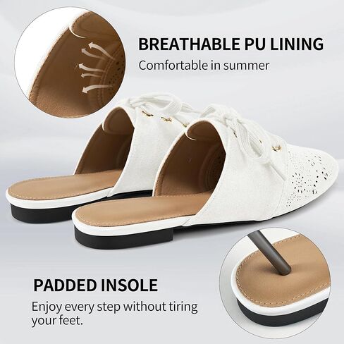 HARENCE Mules for Women Flats Shoes: Comfort Round Toe Backless Loafers Casual Slip On Lace Up Dressy Suede Mule in Kuwait