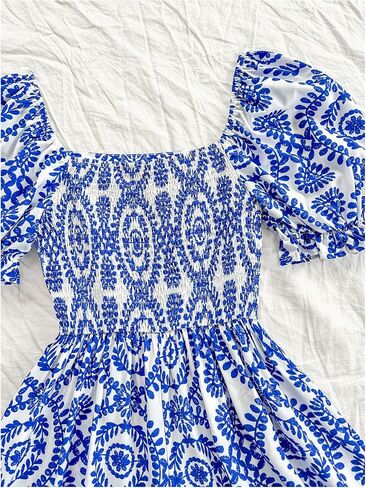 Floerns Women's Boho Floral Print Puff Sleeve Jumpsuit Summer Short Rompers in Saudi Arabia